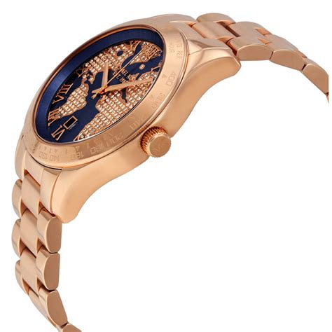 Michael Kors Layton Blue Globe Dial Ladies Watch MK6395